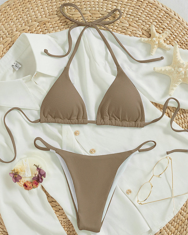 Dame trekant bikini med justerbare stropper og ribbet tekstur Skovae
