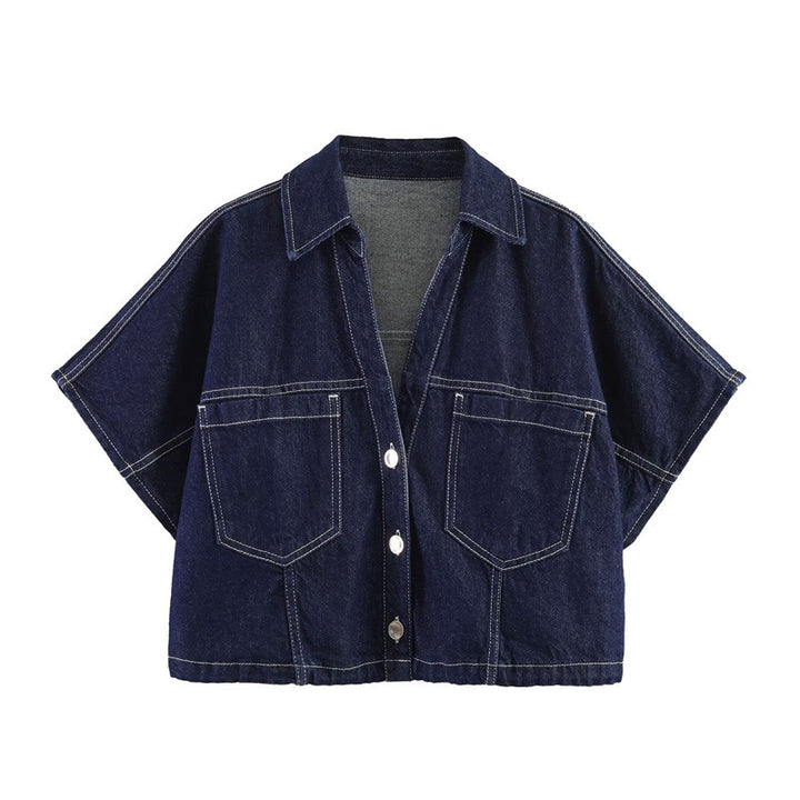 Dame denim mini nederdel i asymmetrisk snit med dekorative knapper Skovae