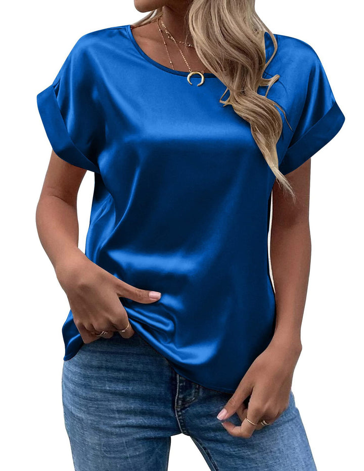Dame Satin-top med løs pasform og fashionable opsmæk Skovae