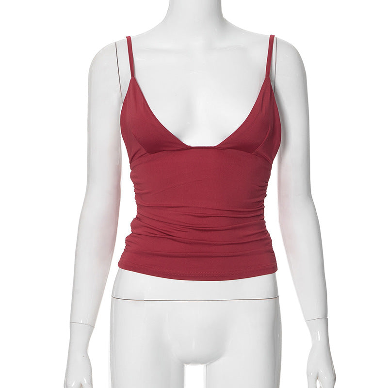 Femme Rynke Spaghetti-strop Cami Top Stilla