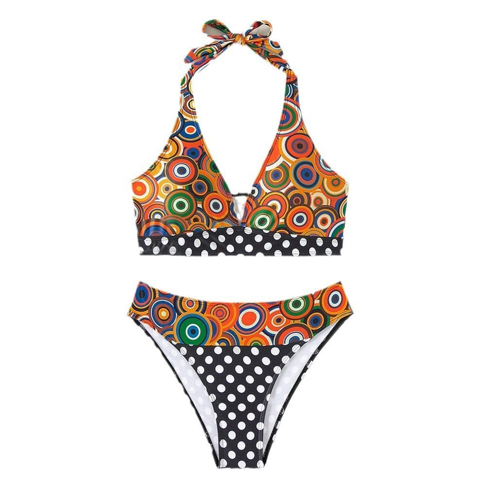 Dame Triangel-Bikini-Sæt med farverig mønstermix og justerbar halter Stilla