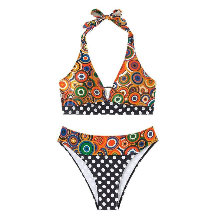 Dame Triangel-Bikini-Sæt med farverig mønstermix og justerbar halter Stilla