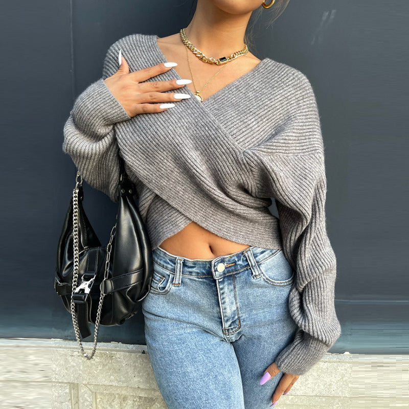 Kvinders omslagsweater med moderne tekstureret design Stilla