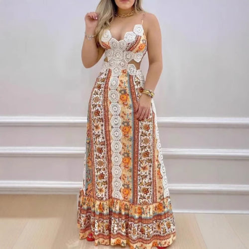 Dame Maxikjole med blomsterprints og raffinerede cut-outs Stilla