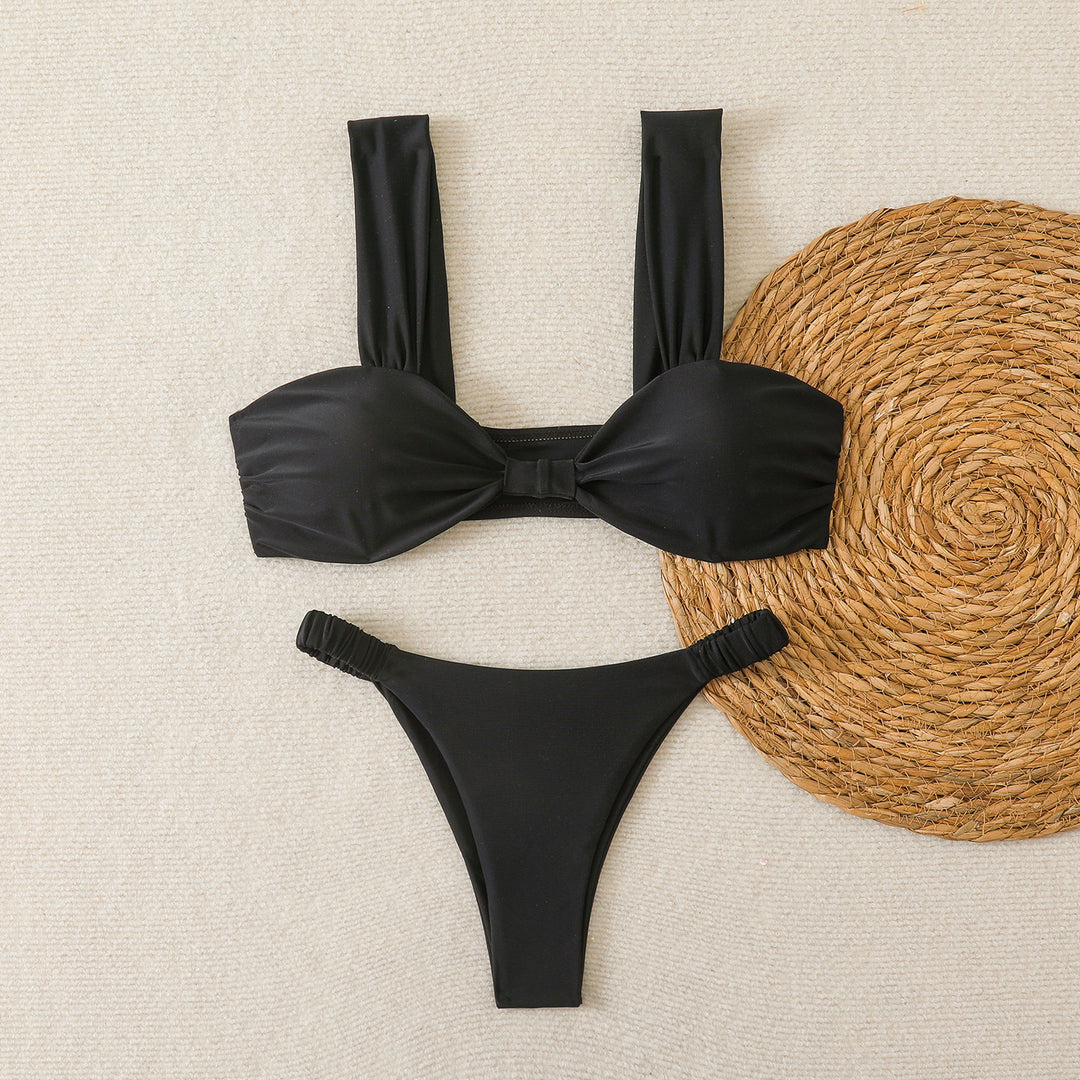 Dame bandeau-bikini med brede stropper og dekorativt sløjfeelement Skovae