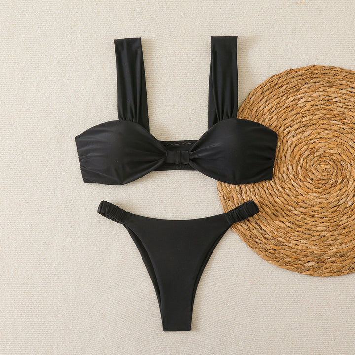 Dame bandeau-bikini med brede stropper og dekorativt sløjfeelement Skovae