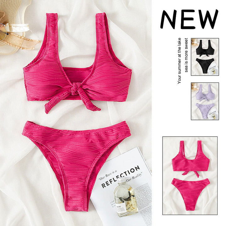 Dame bandeau-bikini med raffineret knude-design og høj benudskæring Skovae