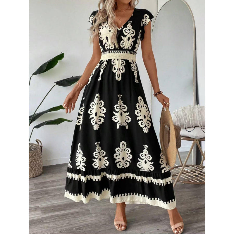 Dame Maxikjole med elegant mønster Stilla
