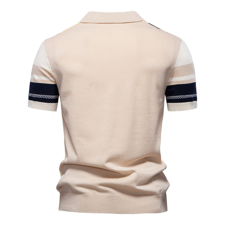 Herre nano retro-inspireret strikpolo med vertikal intarsiestruktur og åben Kent-krave Skovae
