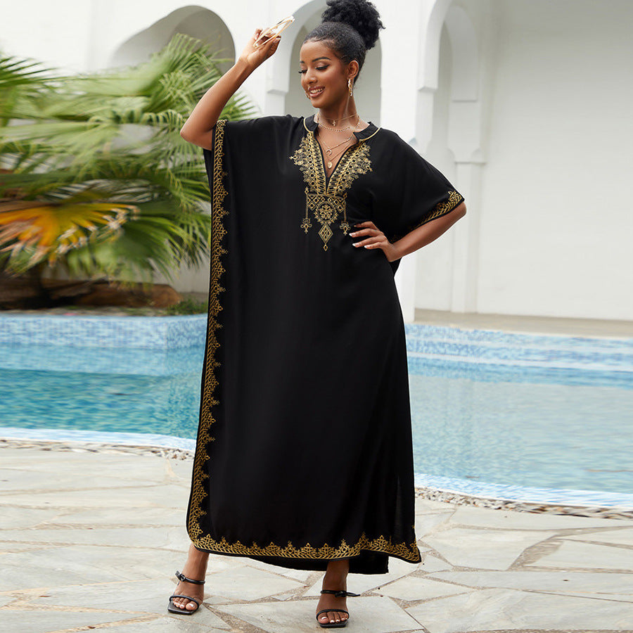 Dame elegant Kaftan-kjole med kunstneriske dekorationer og sidelængdesplit Stilla