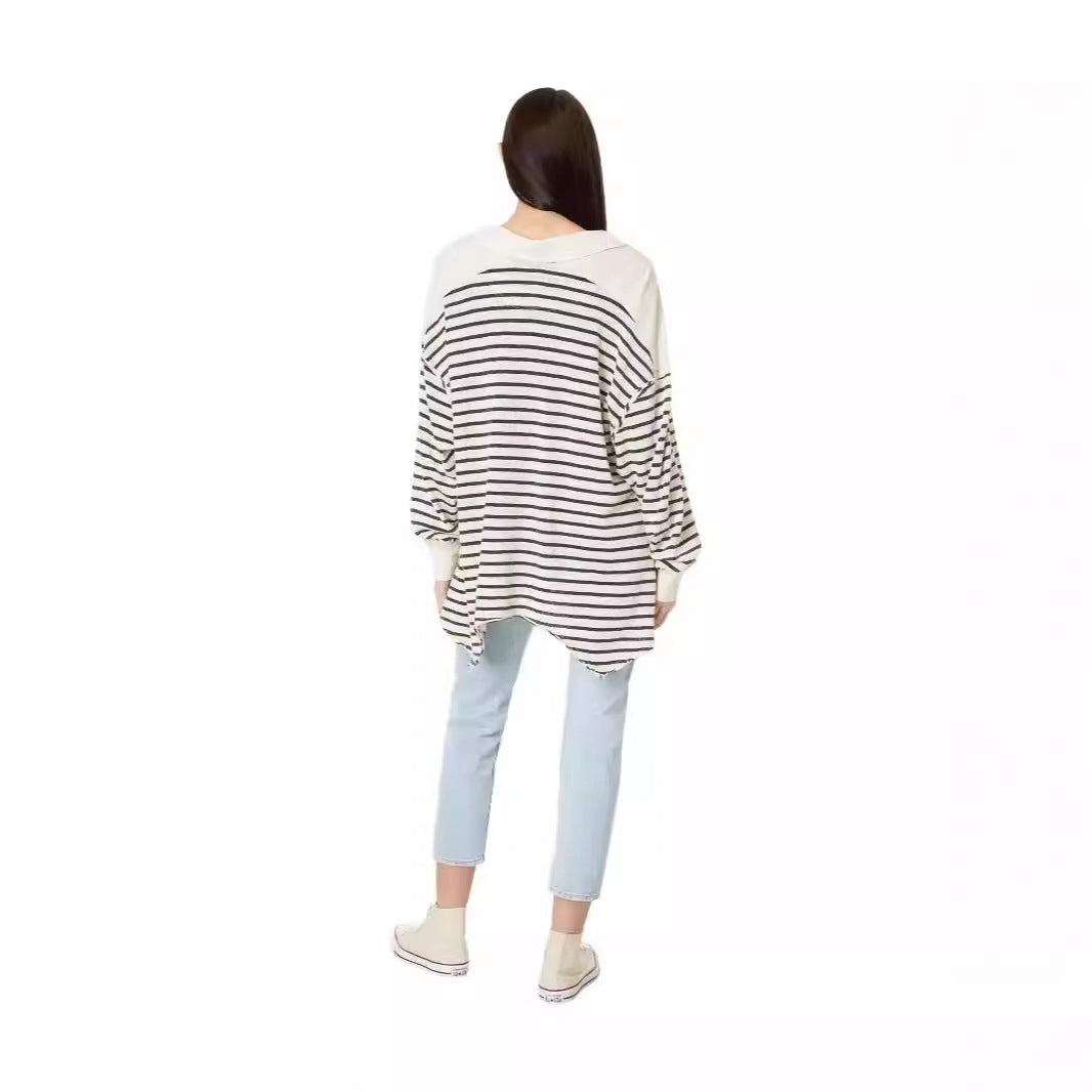 Dame Casual Oversized Pullover med stribemønster Stilla