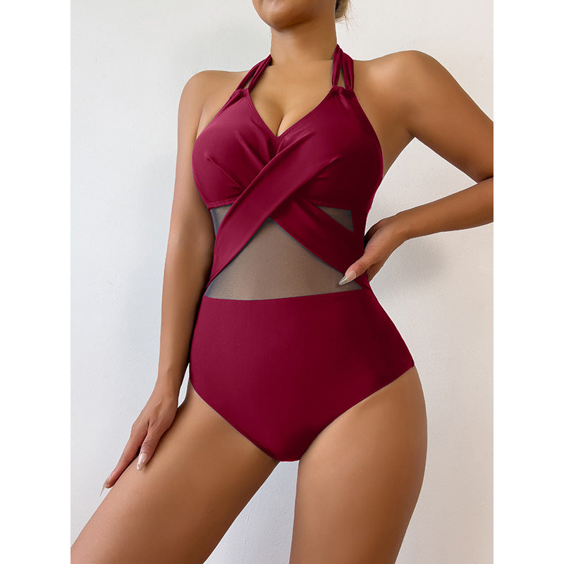 Dame højhalset badedragt med fashionabelt cross-over-design Stilla