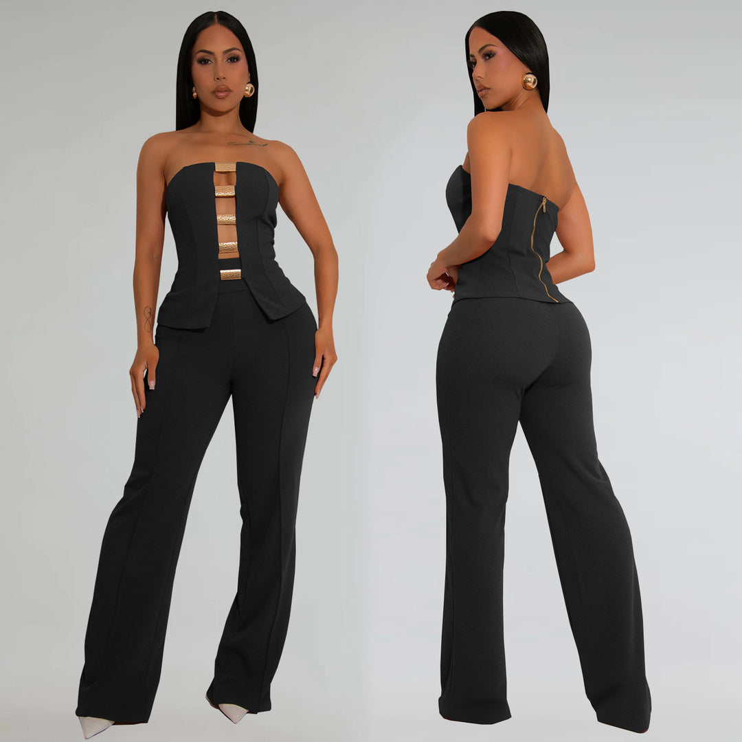 Dame strapless jumpsuit med dekorativ udskæring og tætsiddende snit Stilla