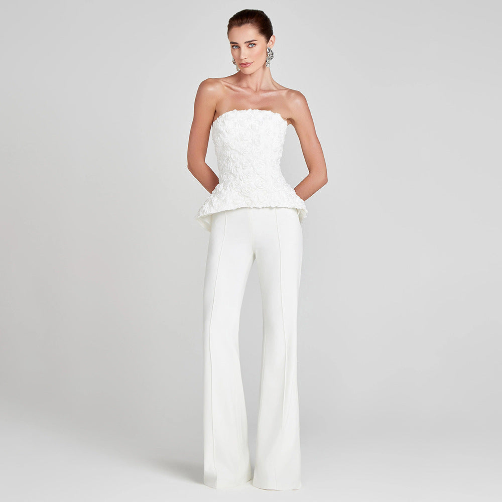 Dame Elegant Peplum-Top med udvidede bukser Skovae
