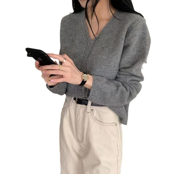 Kvinders oversized V-hals sweater med fint strikket tekstur Stilla