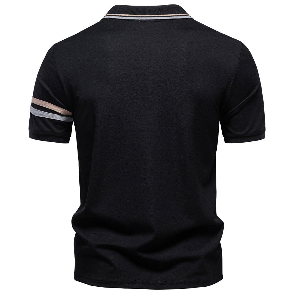 Herren nan åndbart elastisk poloshirt med kort lynlås og kontraststriber på ærmer Skovae