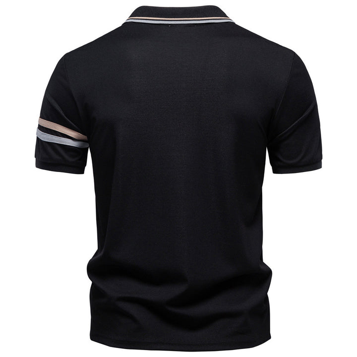 Herren nan åndbart elastisk poloshirt med kort lynlås og kontraststriber på ærmer Skovae