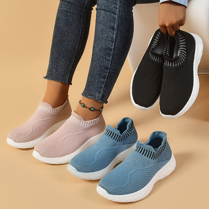 Dame Komfortable Strik-Sneakers med elastisk skaft og stødabsorberende sål Stilla