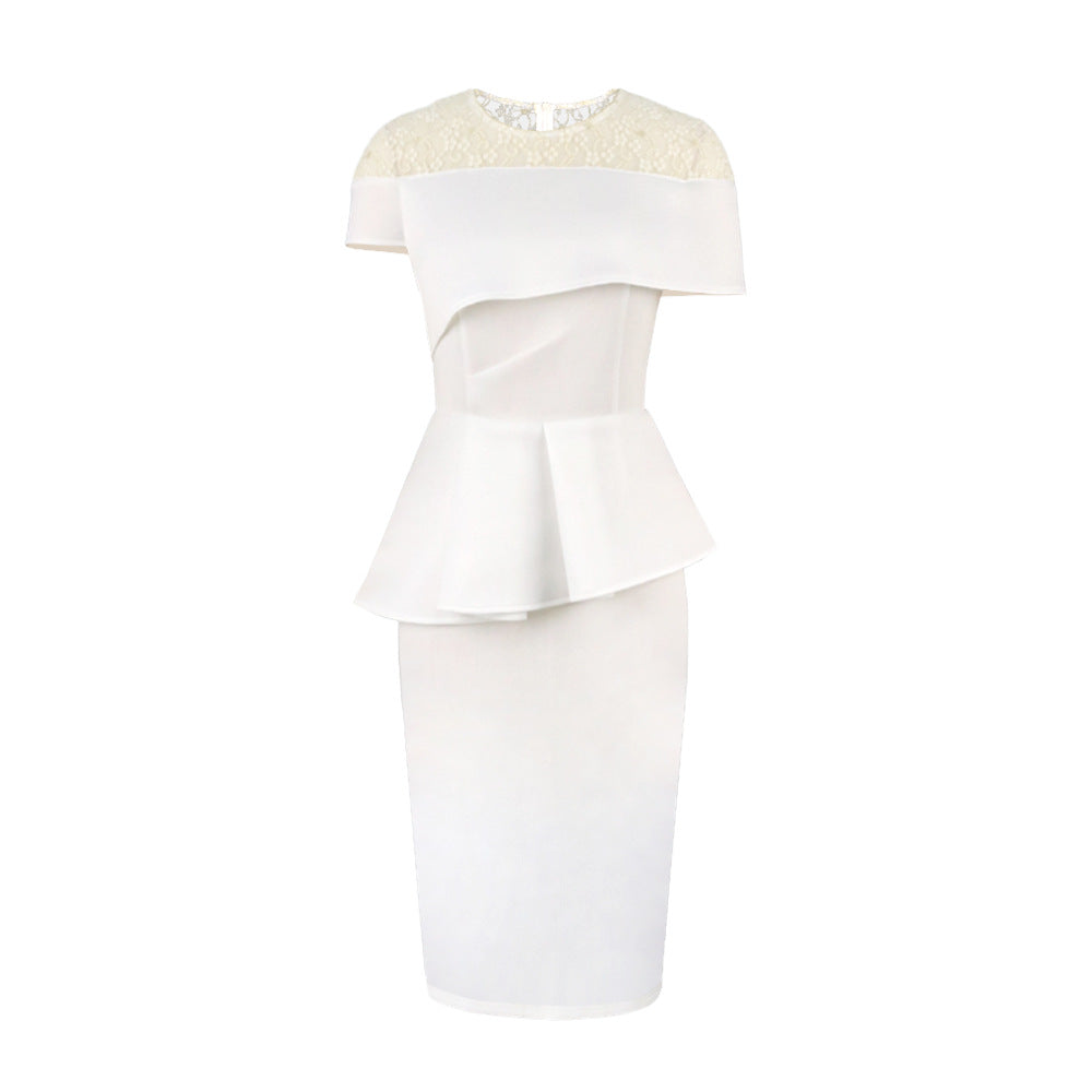 Dame Elegant Peplum-Kjole med Blonder Skovae