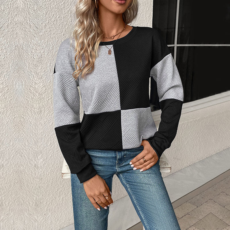 Dame mode sweatshirt med blokstribedesign og rund hals Stilla