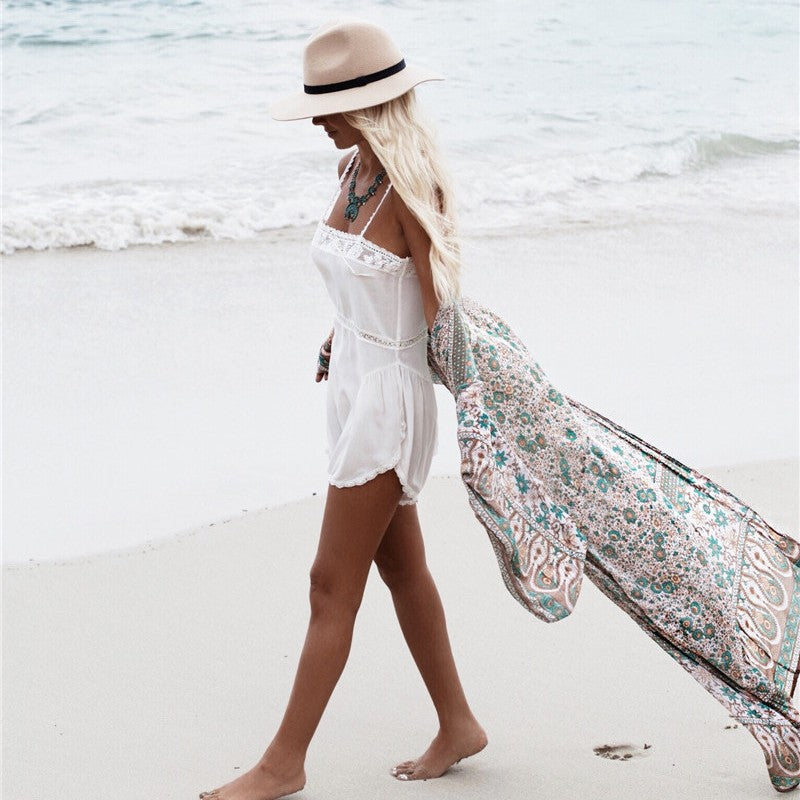 Dame Wrap-Kimono med blomsterdesign og løs pasform Stilla