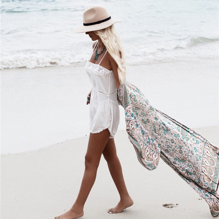 Dame Wrap-Kimono med blomsterdesign og løs pasform Stilla