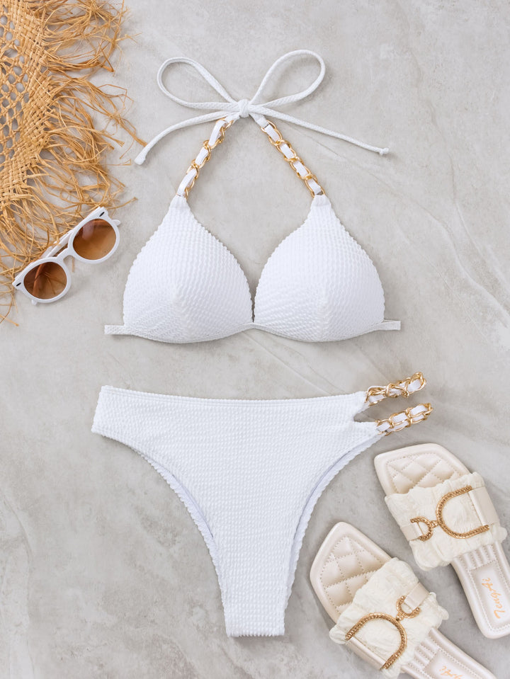 Dame Triangel-Bikini med elegant kæde-detalje og hæklede design Stilla