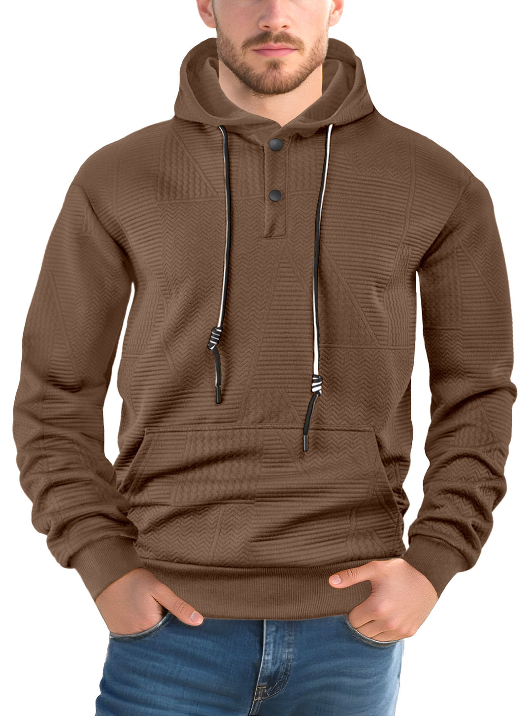 Herren nan struktureret hoodie med trykknaplukning og kængurulomme Skovae