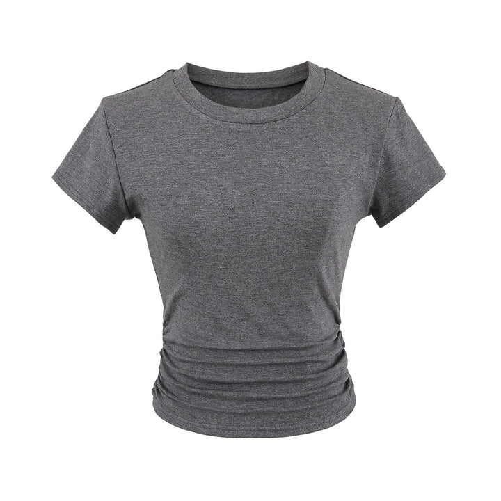 Dame afslappet kortærmet T-shirt med trendy rynkning Stilla