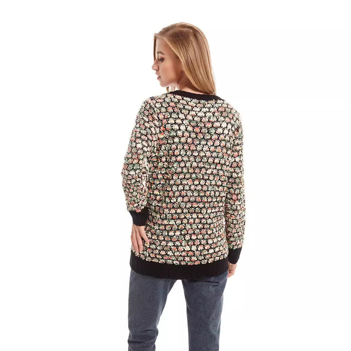 Dame strikpullover med florale 3D-mønster Stilla