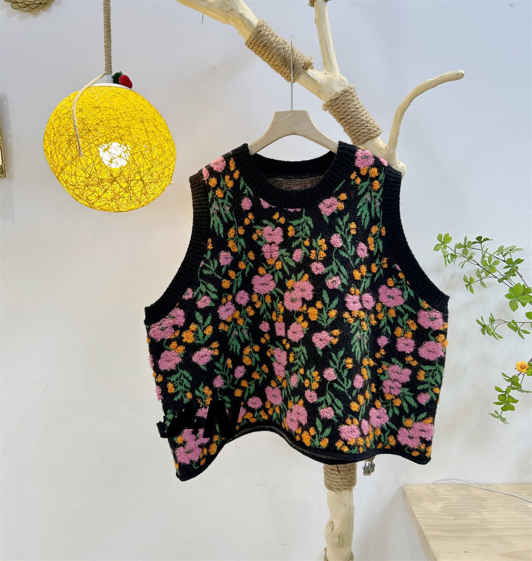 Kvindernes løse strikket sweater med blomstermønster Stilla