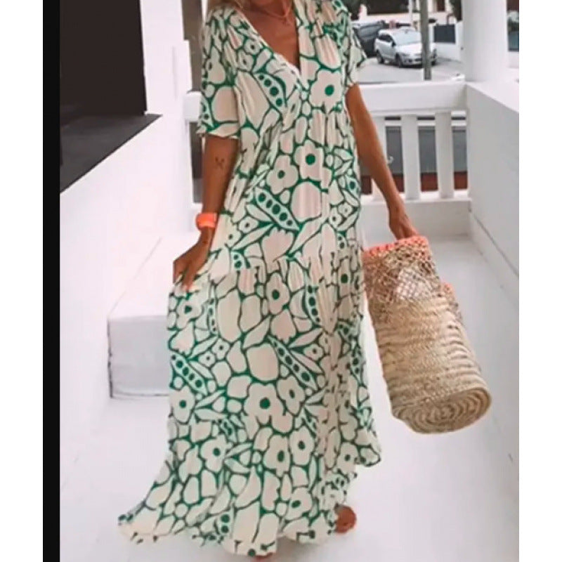 Dame Floral Print Maxi Kaftan Kjole Stilla