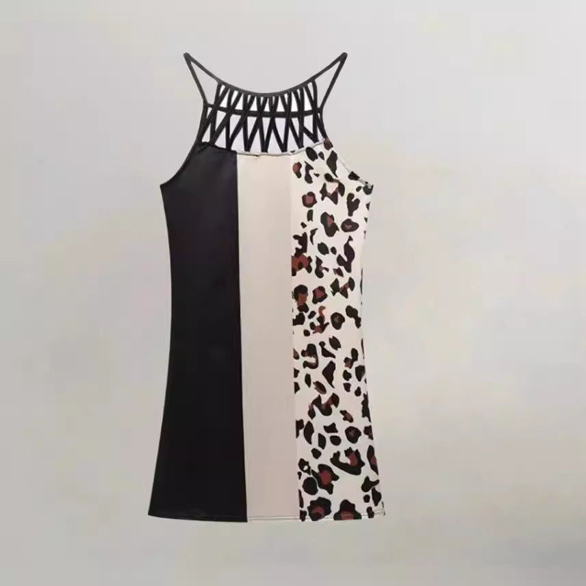 Dame Trendy Minikjole med unik snit og spændende leopardmønster Stilla