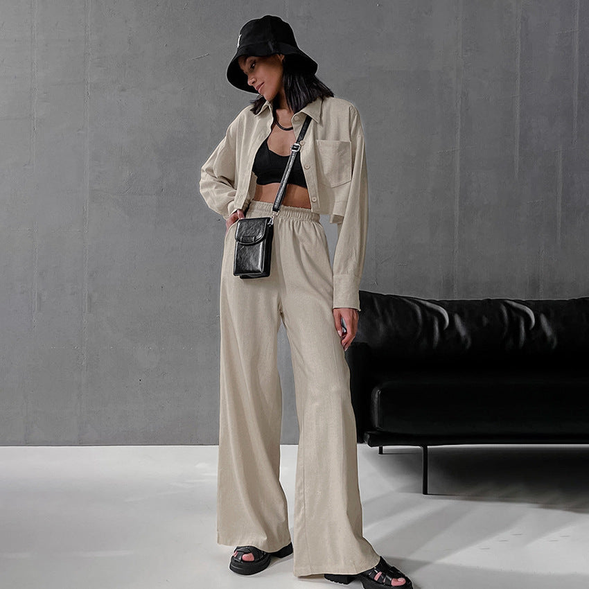 Dame Casual Twill-buksesæt med cropped skjorte og løs pasform Stilla