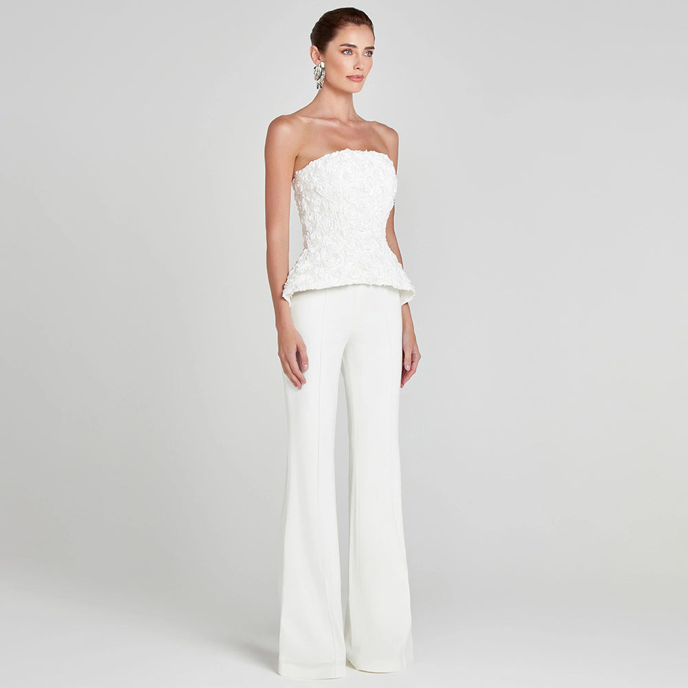 Dame Elegant Peplum-Top med udvidede bukser Skovae