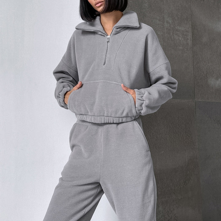 Dame Fleece-lounge sæt med kort lynlås og elastisk talje Stilla