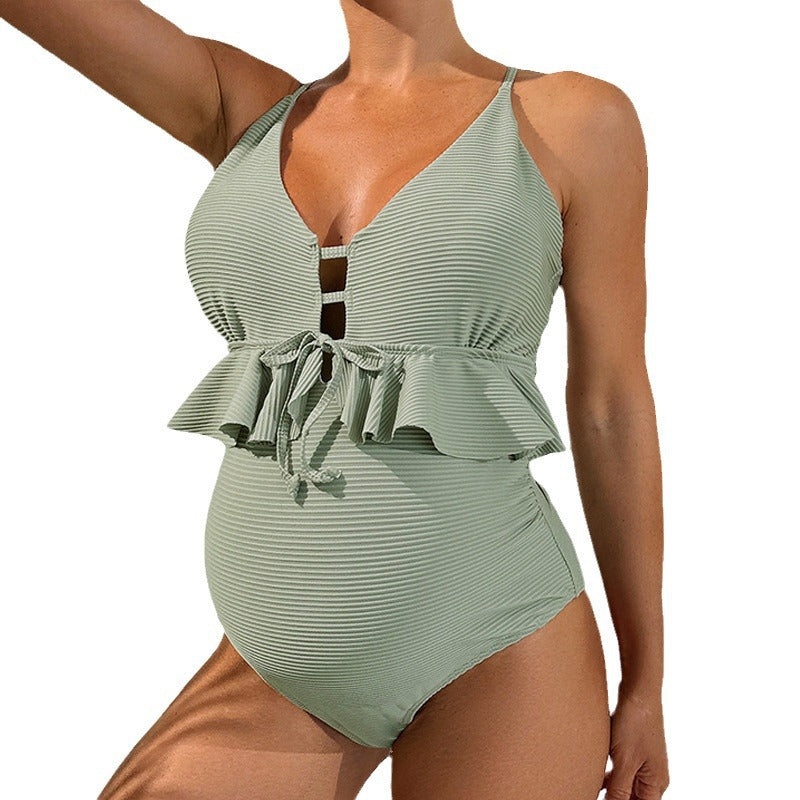 Dame One-piece badedragt med asymmetrisk flæse detalje Skovae