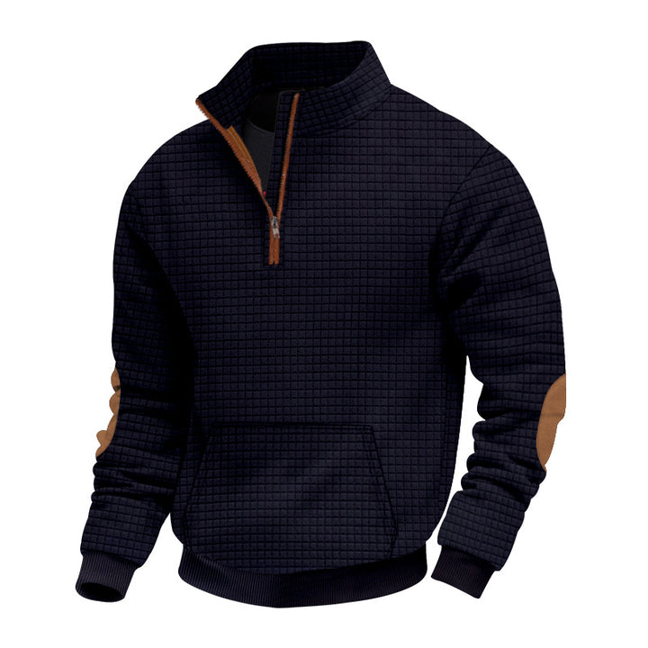 Herrer sweater med ståkrave og elegante læderdetaljer Stilla
