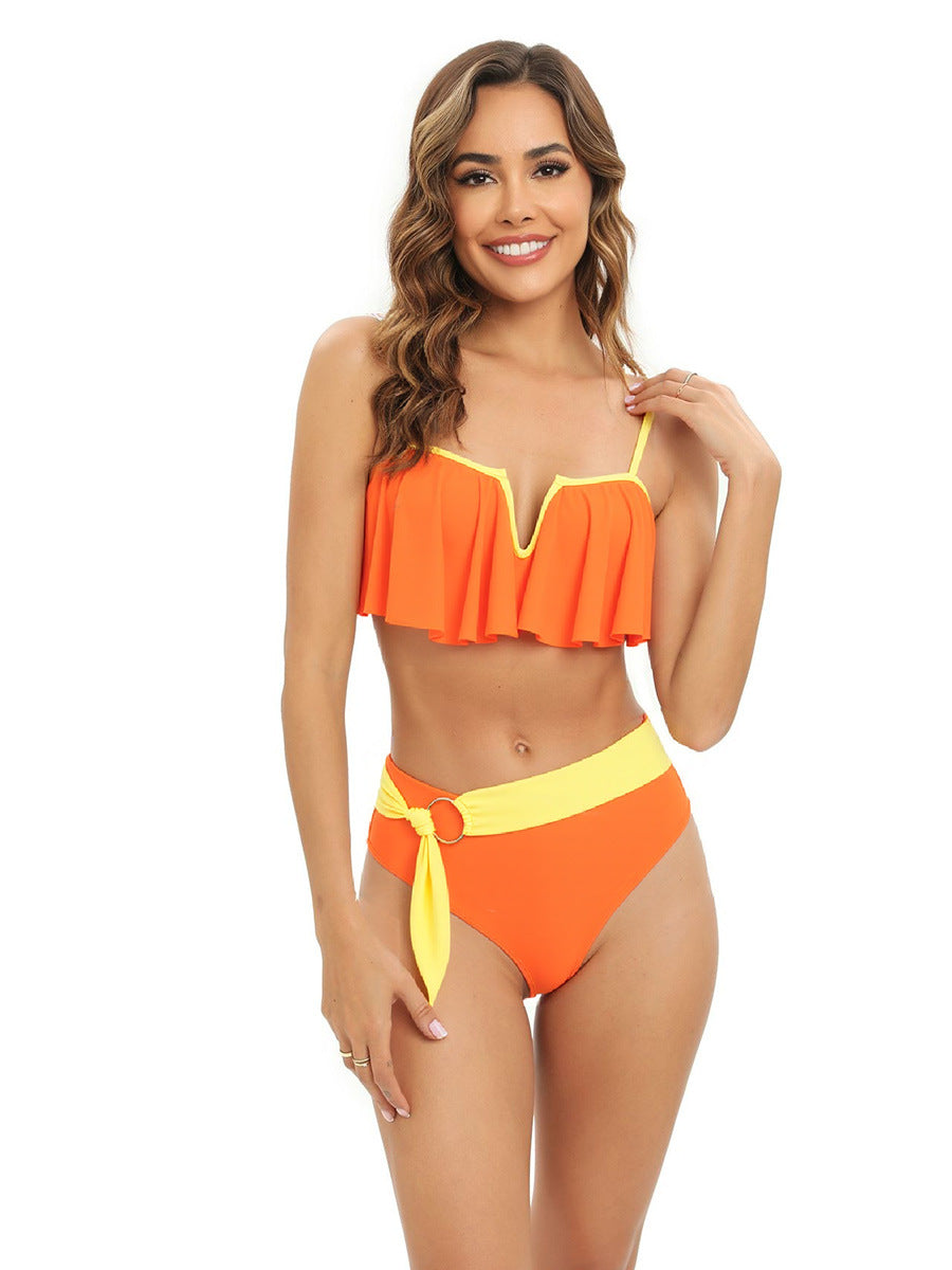 Damer bikini-sæt med fashionable flæse og elegant bælte Skovae