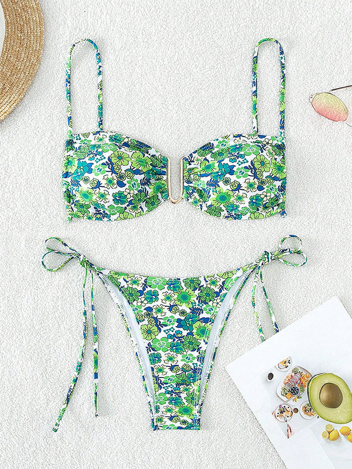 Dame Floral Push-Up-Bikini med justerbare stropper Skovae