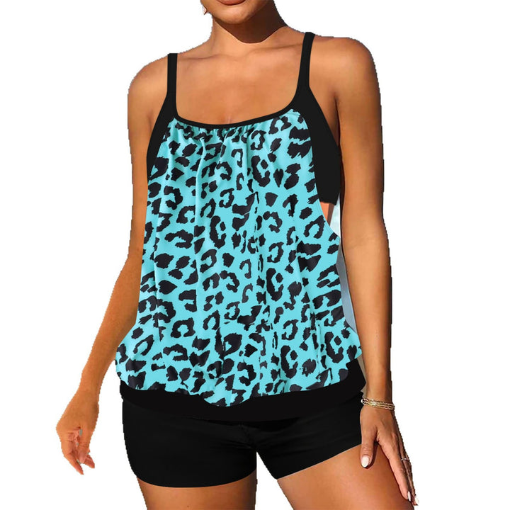 Dame tankini sæt med moderigtigt leopardmønster og flydende top Skovae