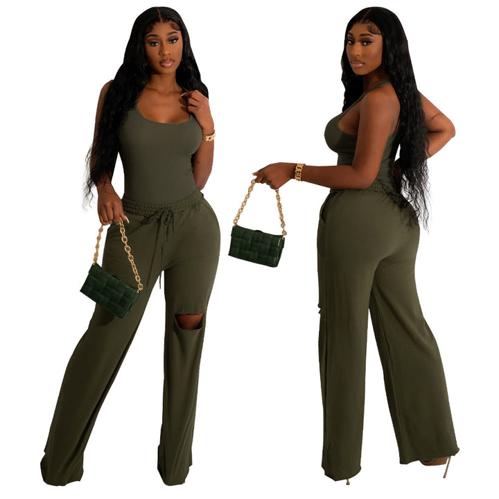 Dame Sporty Jumpsuit med høj talje og innovativ slidsdesign Stilla
