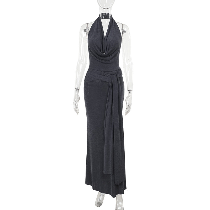 Dame elegant wrap kjole med dyb V-hals og flydende snit Skovae