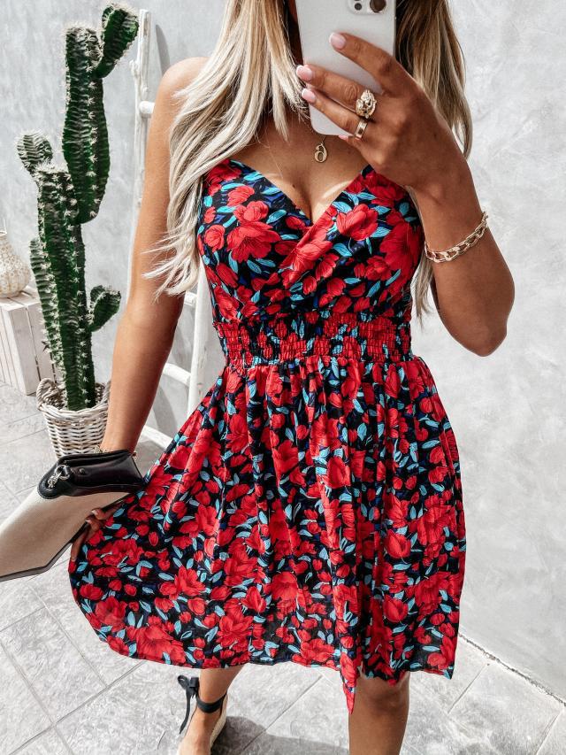 Dame sommerlig minikjole med blomster Moulage-mønster og raffineret taljering Stilla
