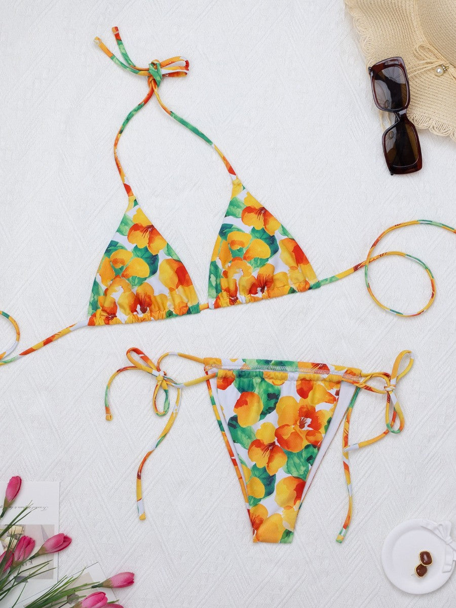 Dame Triangel-Bikini med justerbare remme og blomstermønster Stilla