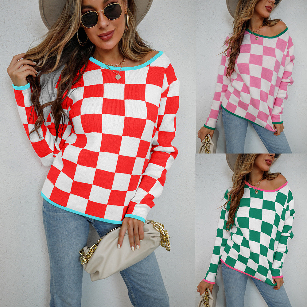 Kvinders casual sweater med ternet mønster Stilla