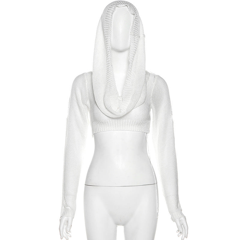 Dame Crop-Pullover med innovativ hætte-design og dyb udskæring Stilla