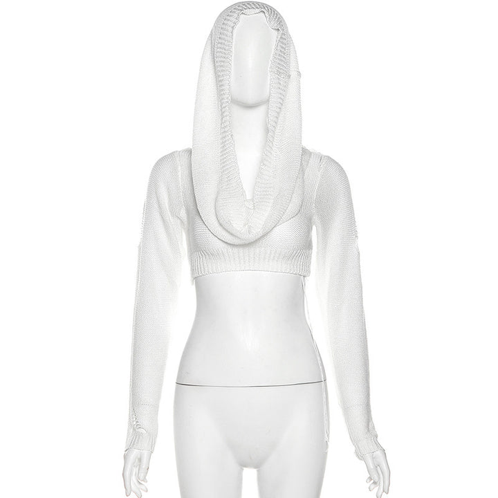 Dame Crop-Pullover med innovativ hætte-design og dyb udskæring Stilla
