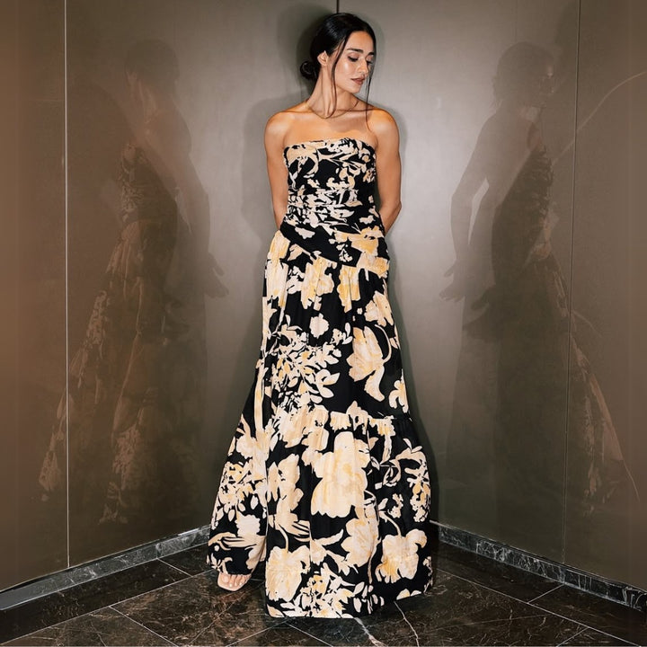 Dame Bandeau badedragt med blomsterdesign Skovae