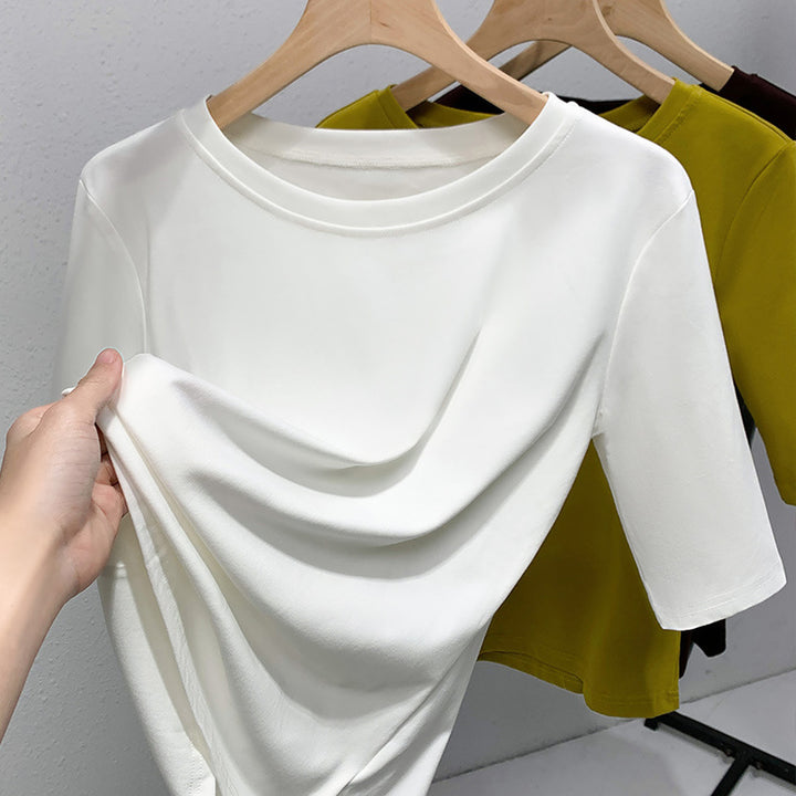 Dame Premium Rundhals-T-shirt i højkvalitets strækmateriale med tætsiddende pasform Stilla
